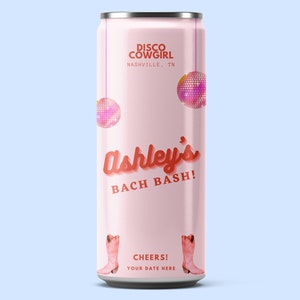 Customized Beverage Skinny Can Label, Personalized For Bachelorette Parties, Customized Seltzer Label, Disco Cowgirl Can Label