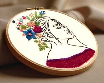 Hand embroidery PDF tutorial, Flower girl digital pdf pattern with videos, Step by step video guide, Stitch dictionary and beginner guide