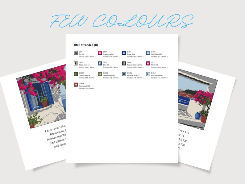 Seascape & Cottage Cross Stitch Pattern Set: Greek Island Coastal Scene (Digital Downloadable PDF Charts) image 3