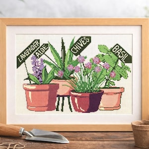 Schema per punto croce "Giardino delle erbe aromatiche": illustrazione botanica (download in PDF)