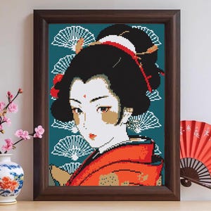 Geisha Cross Stitch Pattern: Japanese Portrait, Beginner Friendly (Digital Download)