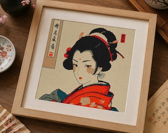 Geisha Cross Stitch Pattern: Japanese Embroidery Design (Digital Download)