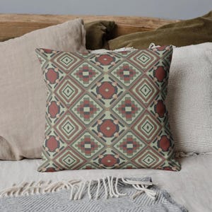 Patrón de punto de cruz para funda de almohada rústica geométrica (PDF, descarga instantánea), gráfico con pocos colores para almohada cuadrada de 14 pulgadas en tela Aida de 14 ct.