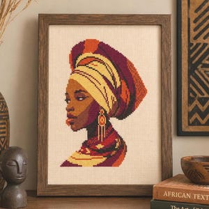 Korsstygnsmönster för afrikansk kvinna: Broderi med huvudbonad (digital nedladdning)