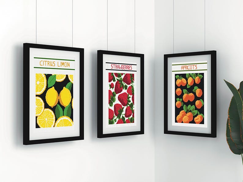 Modern Fruit Cross Stitch Pattern Set: Minimalist Kitchen Art (PDF Download) image 6