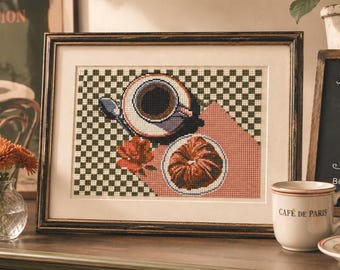 French Breakfast Cross Stitch Pattern: Coffee & Croissant (Digital PDF)