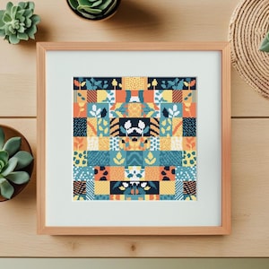 Gráfico de punto de cruz moderno de cuadrados de patchwork, archivo digital xstitch de muestrario de mosaicos de azulejos, gráfico de bordado contemporáneo de muestrario Quaker en formato PDF