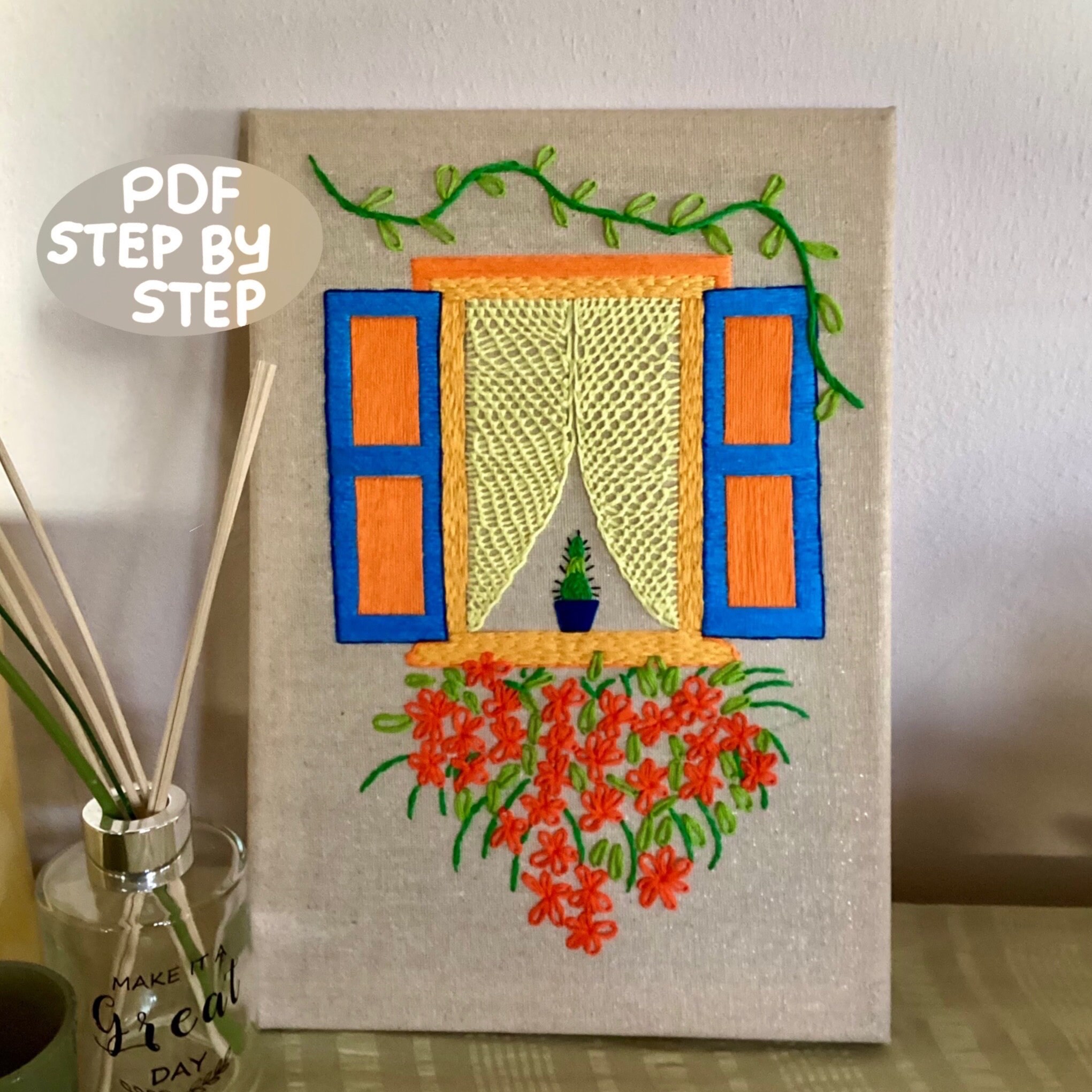 Download Pdf Embroidery on Canvas Pattern. Country Cottage Etsy UK