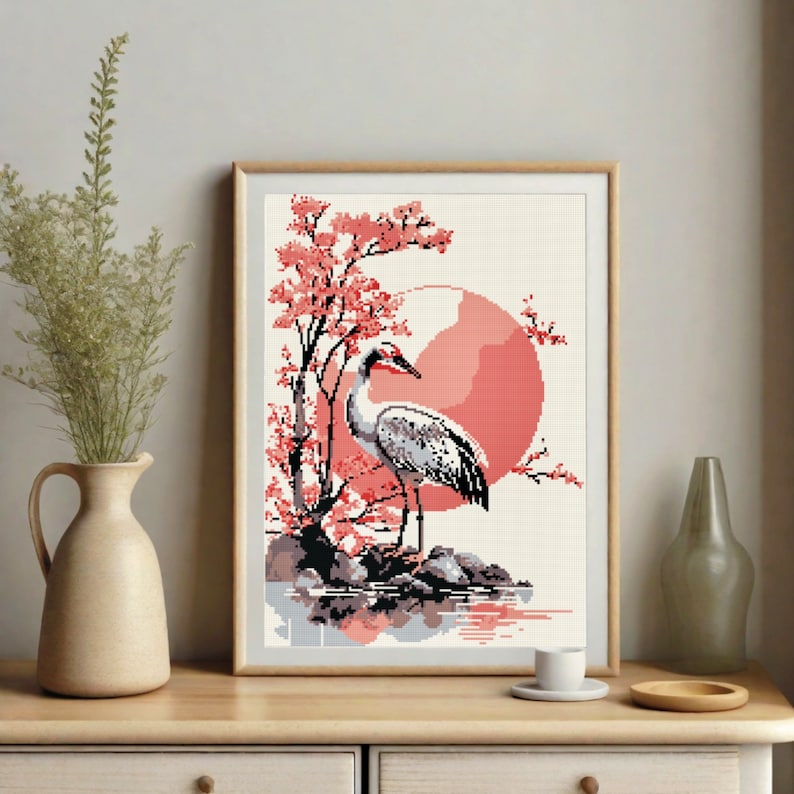 Japanese Art Cross Stitch, Crane Cross Stitch Pattern, Asian Cross