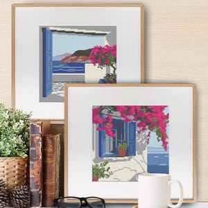 Seascape & Cottage Cross Stitch Pattern Set: Greek Island Coastal Scene (Digital Downloadable PDF Charts) image 8