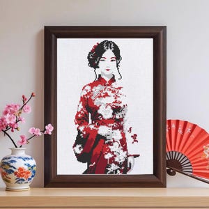 Geisha Kimono Cross Stitch Pattern: Japanese Girl Needlepoint (PDF)