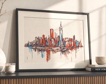 Manhattan Skyline Korsstygnsmönster: Minimalistisk New York-stadsbild (digital nedladdning)