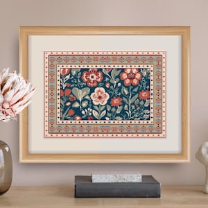 Grote sampler traditioneel kruissteekpatroon met volledige dekking met weinig kleuren, rustieke volkskunstmotieven x stitch digitale download pdf-patroon