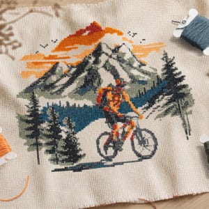 Mountain Biker Cross Stitch Pattern: Cycling Art, Few Colors (PDF Pattern)