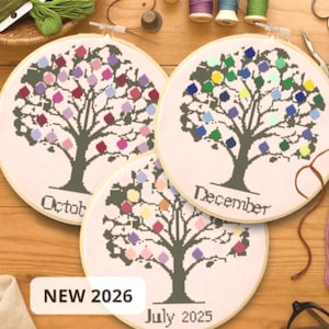 Patrón de punto de cruz del árbol de la temperatura: Proyecto de calendario personalizable (Descarga PDF)