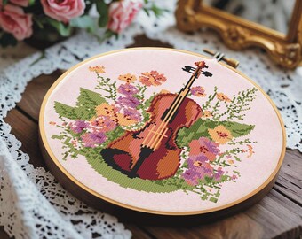 Violin Cross Stitch Pattern: Musical Instrument Embroidery