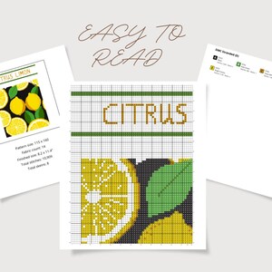 Modern Fruit Cross Stitch Pattern Set: Minimalist Kitchen Art (PDF Download) image 3