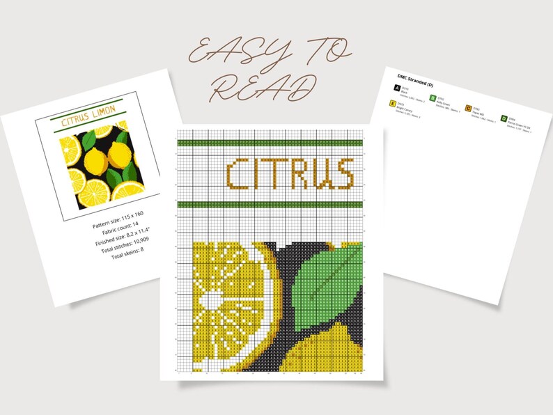 Modern Fruit Cross Stitch Pattern Set: Minimalist Kitchen Art (PDF Download) image 3
