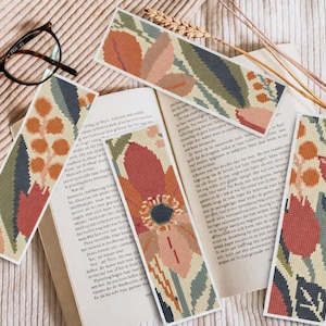 Nordic flowers Cross Stitch Bookmark Patterns: Set of 4 (PDF digital download)