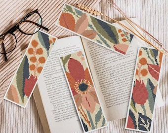 Nordic flowers Cross Stitch Bookmark Patterns: Set of 4 (PDF digital download)