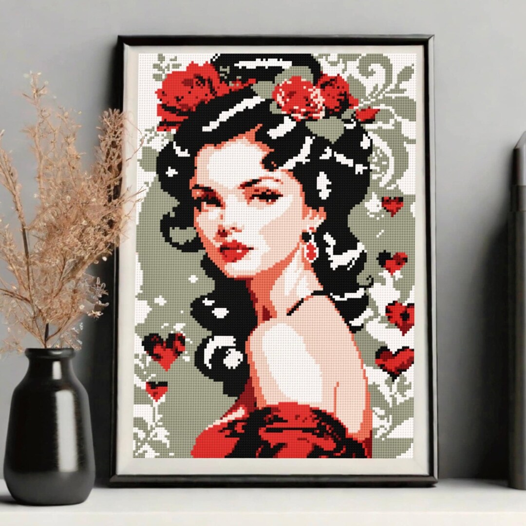 Classic Beauty Retro Cross Stitch Pattern, Vintage Girl Xstitch Digital, Instant Download