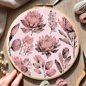 Protea Blume Kreuzstichmuster: Wildes Floral Botanische Kunst (PDF Download)