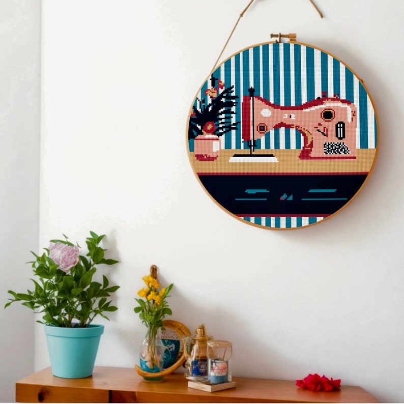 Sewing Machine Cross Stitch Pattern, Craft Room Cross Stitch Pattern
