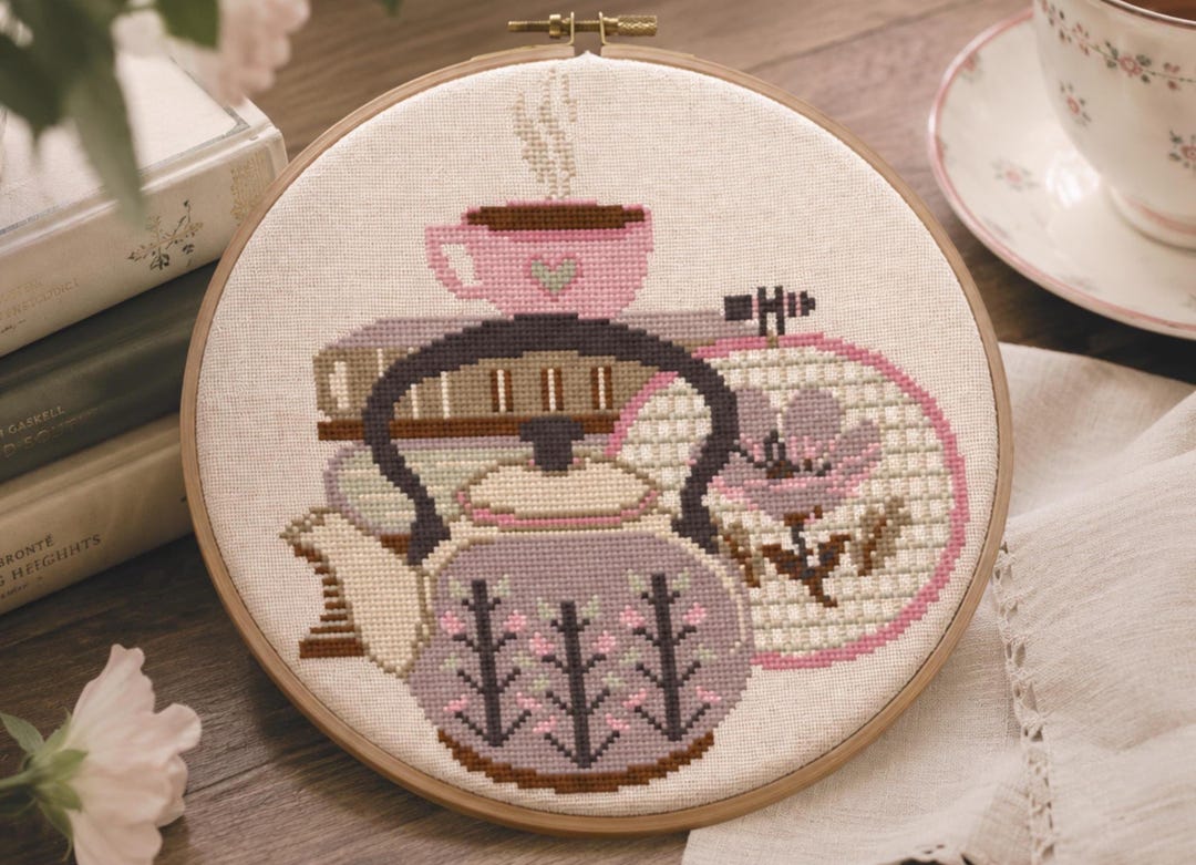 Tea, Books and Embroidery Cross Stitch Pattern Pdf Digital Download - Etsy