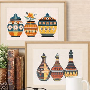 Arabian Pottery Cross Stitch Pattern Set: Folk Art (PDF Download)