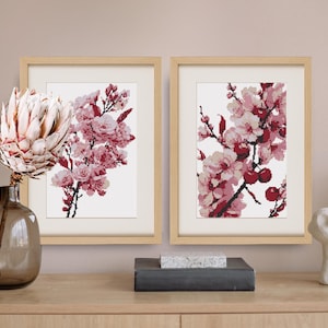 Cherry blossom mini cross stitch set of two patterns, Cherry blossom embroidery design, Japanese cross stitch, Small plants cross stitch PDF