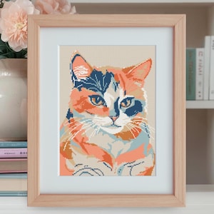 Cat portrait cross stitch pattern, Abstract cat cross stitch design, Cat embroidery, Pet cross stitch PDF digital download pattern, Cat art