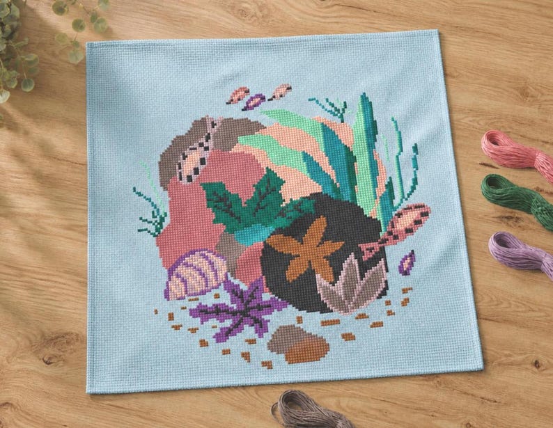 Summer Coastal Cross Stitch Patterns, Beach & Ocean Embroidery Set ...