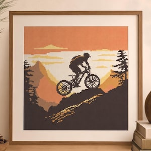 Korsstygnsmönster för mountainbike: Minimalistisk cykeldesign (digital nedladdning)
