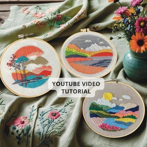 Abstract Landscape Hand Embroidery Pattern Set: Beginner-Friendly (PDF Download, Video Tutorial Included)