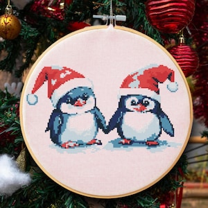 Christmas Penguins Cross Stitch Pattern: Snowy Embroidery Design (PDF Downloadable Chart)