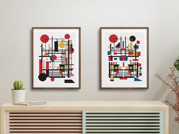 Geometric Cross Stitch Pattern Set: Abstract Minimalist Design (Digital Download)