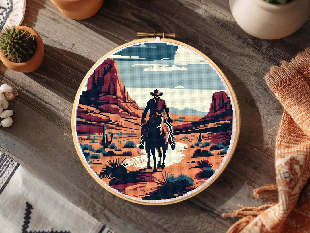 Cross Stitch Pattern Razorback Cowboy Cross Stitch Pattern: Wild West Horseback Riding (PDF Download ...