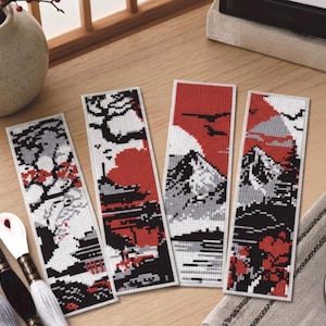 Japanska bokmärken korsstygnsmönster i PDF-format med 3 färger