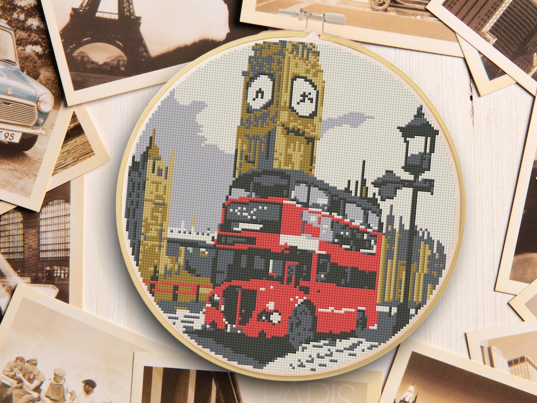 London Bus Cross Stitch Pattern: Retro British Art (PDF Downloadable ...