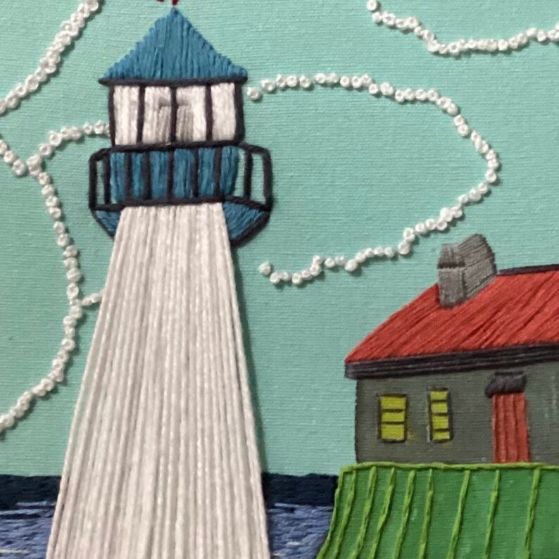 Finished Embroidery Art, Lighthouse Wall Art, Handmade Art, Original