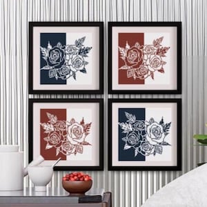 Monochrome Rose Cross Stitch Pattern: Single Color Floral Design (Digital Download)