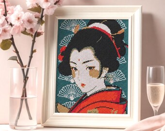 Geisha Cross Stitch Pattern: Japanese Portrait, Beginner Friendly (Digital Download)