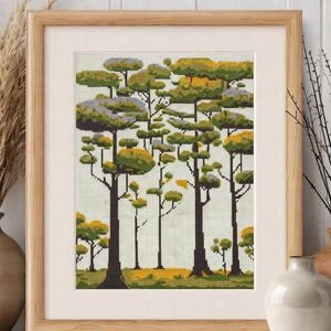 Patrón de punto de cruz de bosque abstracto: Diseño minimalista de naturaleza (descarga digital)