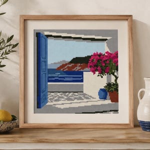 Seascape & Cottage Cross Stitch Pattern Set: Greek Island Coastal Scene (Digital Downloadable PDF Charts) image 7