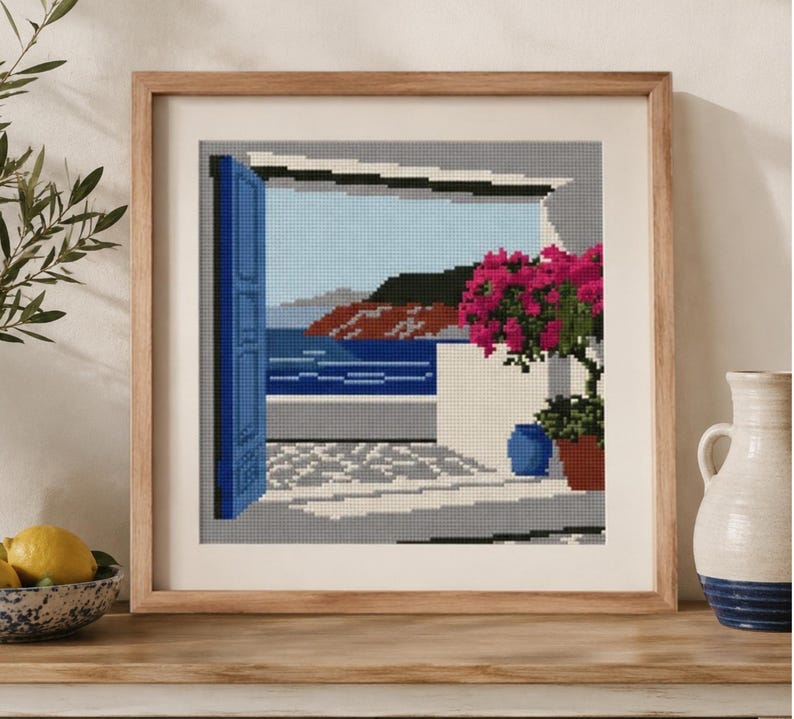 Seascape & Cottage Cross Stitch Pattern Set: Greek Island Coastal Scene (Digital Downloadable PDF Charts) image 7