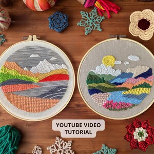 Mountain & River Landscape Embroidery Patterns: Modern Scenery (Digital Download)