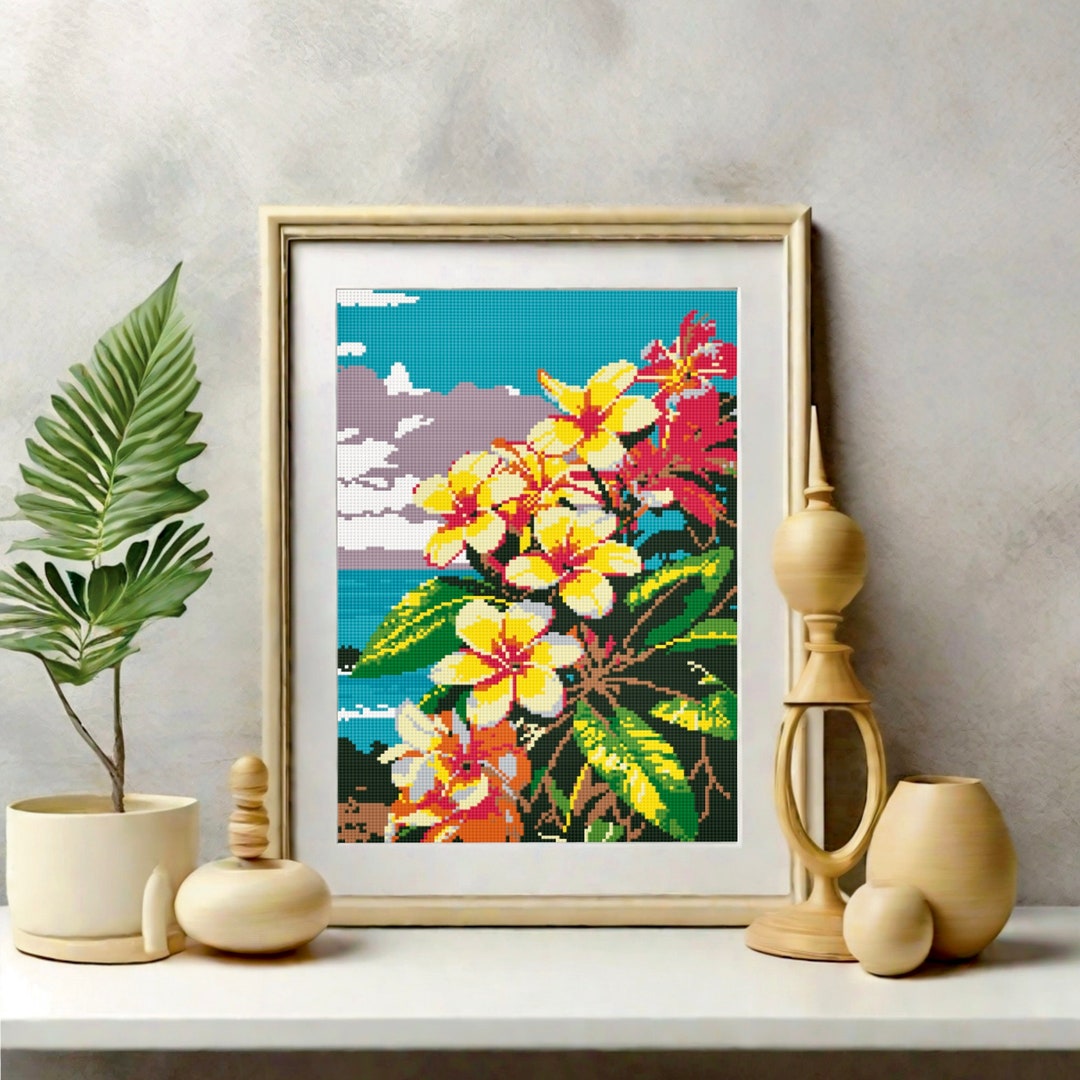 Hawaii Cross Stitch Pattern, Tropical Cross Stitch, Hawaii Embroidery Design, Landscape