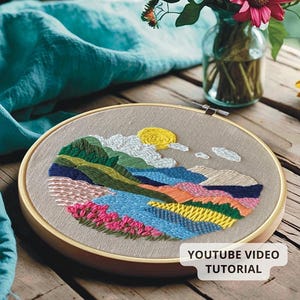 River Fields Embroidery Pattern: Landscape Stitching Tutorial (PDF Download)