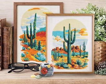 Cactus Desert Cross Stitch Patterns: Southwestern DIY Needlepoint (Digital Download)