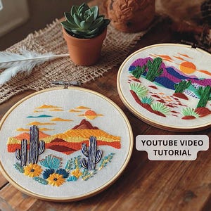 Southwestern Landscape Embroidery Pattern: Cacti Desert Scenery (PDF Digital Download)